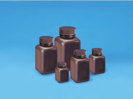 Amber Wide Mouth Square Bottle, HDPE with PP Amber closure — catalogue illustration