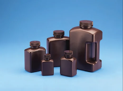 Amber Rectangular Wide Mouth Bottle, HDPE with PP Amber closure — catalogue illustration