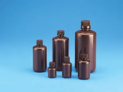 Amber Narrow Mouth Bottle, HDPE with PP Amber closure — catalogue illustration