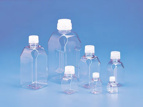 Sterile Individually Packed Square Graduated Media Bottles, PETG with white HDPE Closure, Single Wrap — catalogue illustration