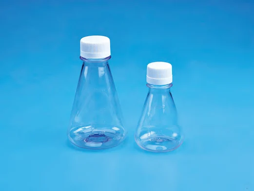 Sterile Erlenmeyer Cell Culture Flask, flat base, PC with White HDPE closure — catalogue illustration