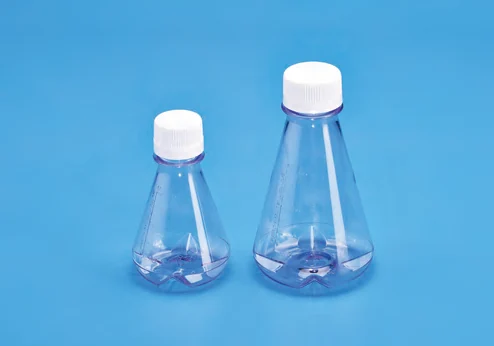 Sterile Erlenmeyer Cell Culture Flask, Baffled base, PC with White HDPE Closure — catalogue illustration