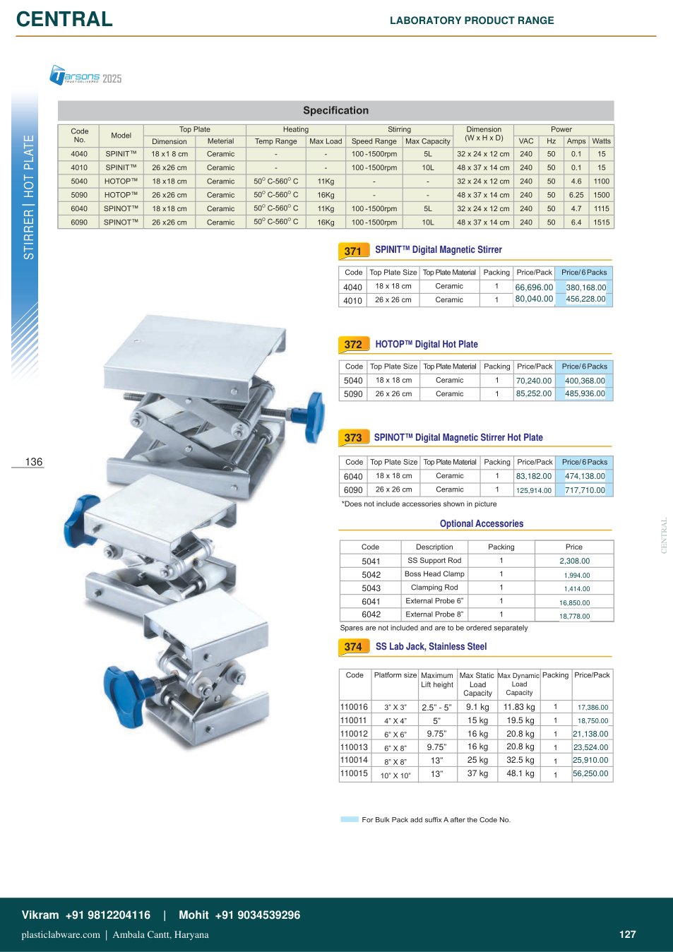 Complete technical catalogue reference for Tarsons 110012