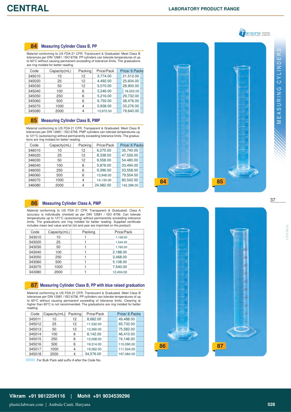 Complete technical catalogue reference for Tarsons 345050