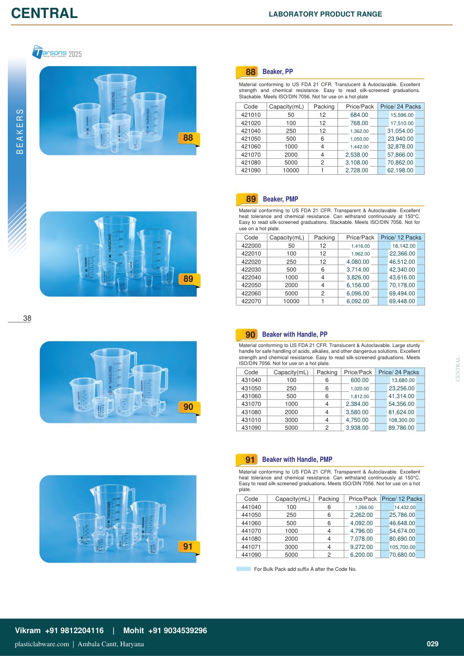 Complete technical catalogue reference for Tarsons 422040