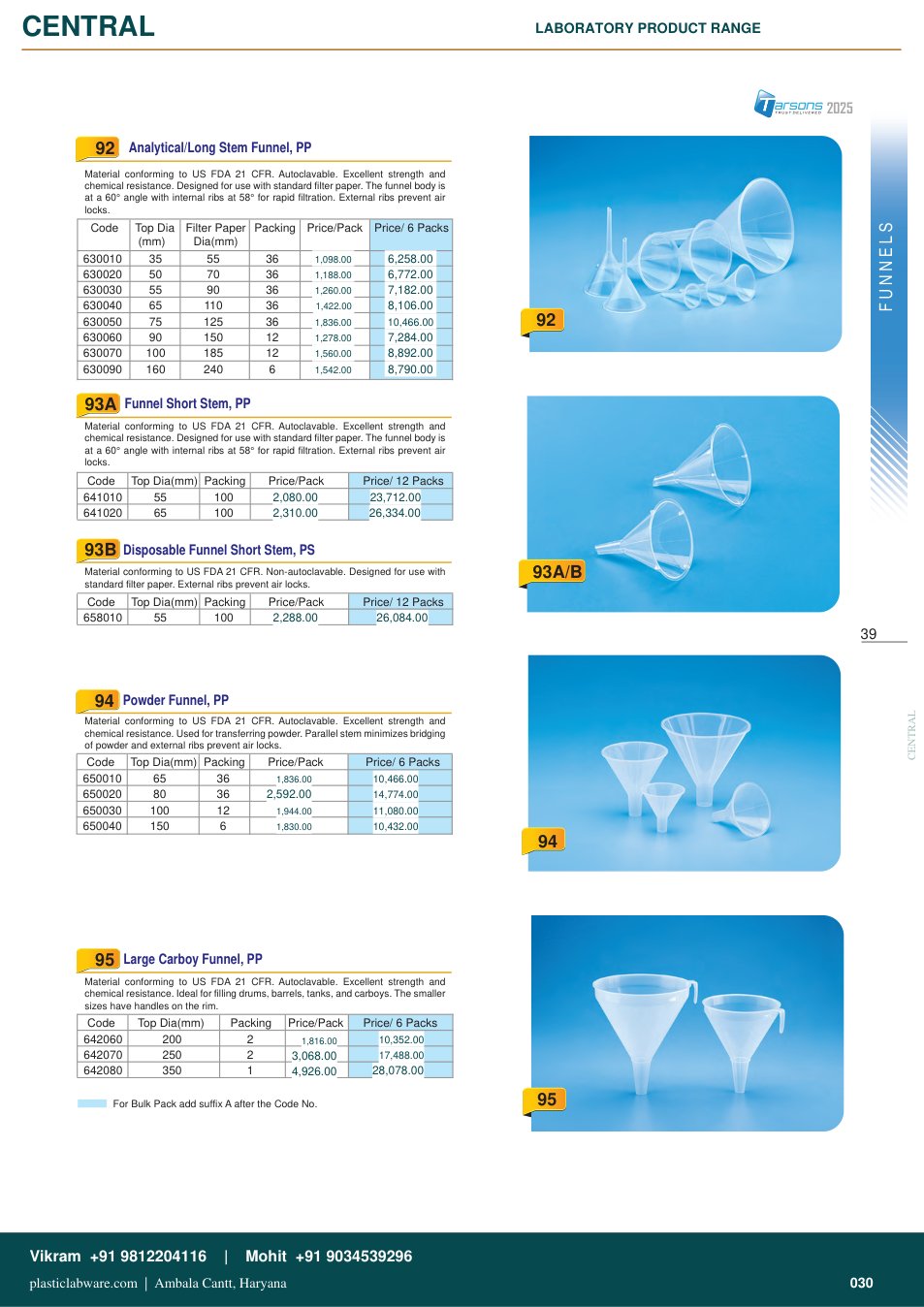 Complete technical catalogue reference for Tarsons 630070
