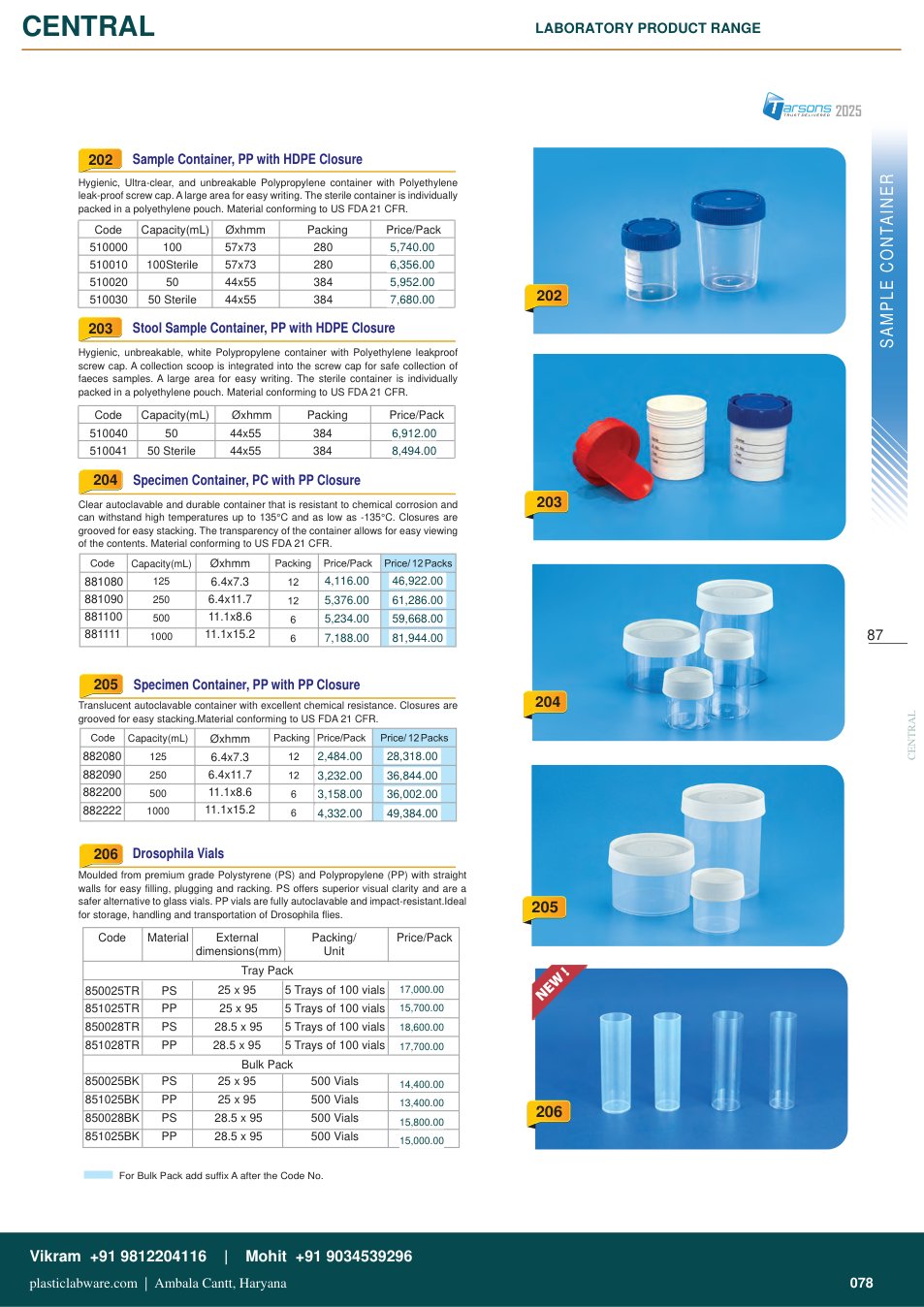Complete technical catalogue reference for Tarsons 851025BK